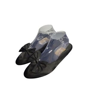 Vintage Victoria's Secret Gold Label Black Satin Bow Detail wedge heel shoes 7/8